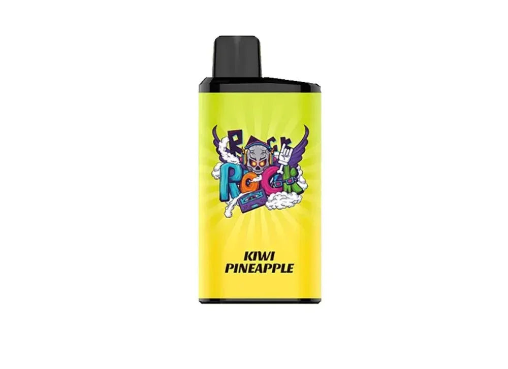 Kiwi pineapple disposable vape device with colorful cartoon design on yellow background