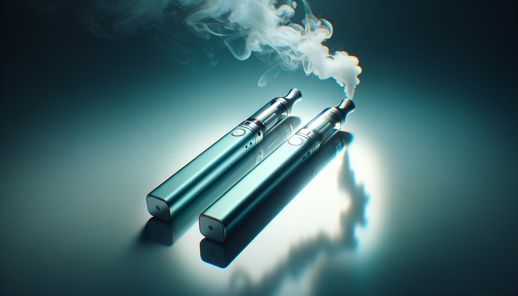 two sleek disposable vapes on a clean surface with soft vapor