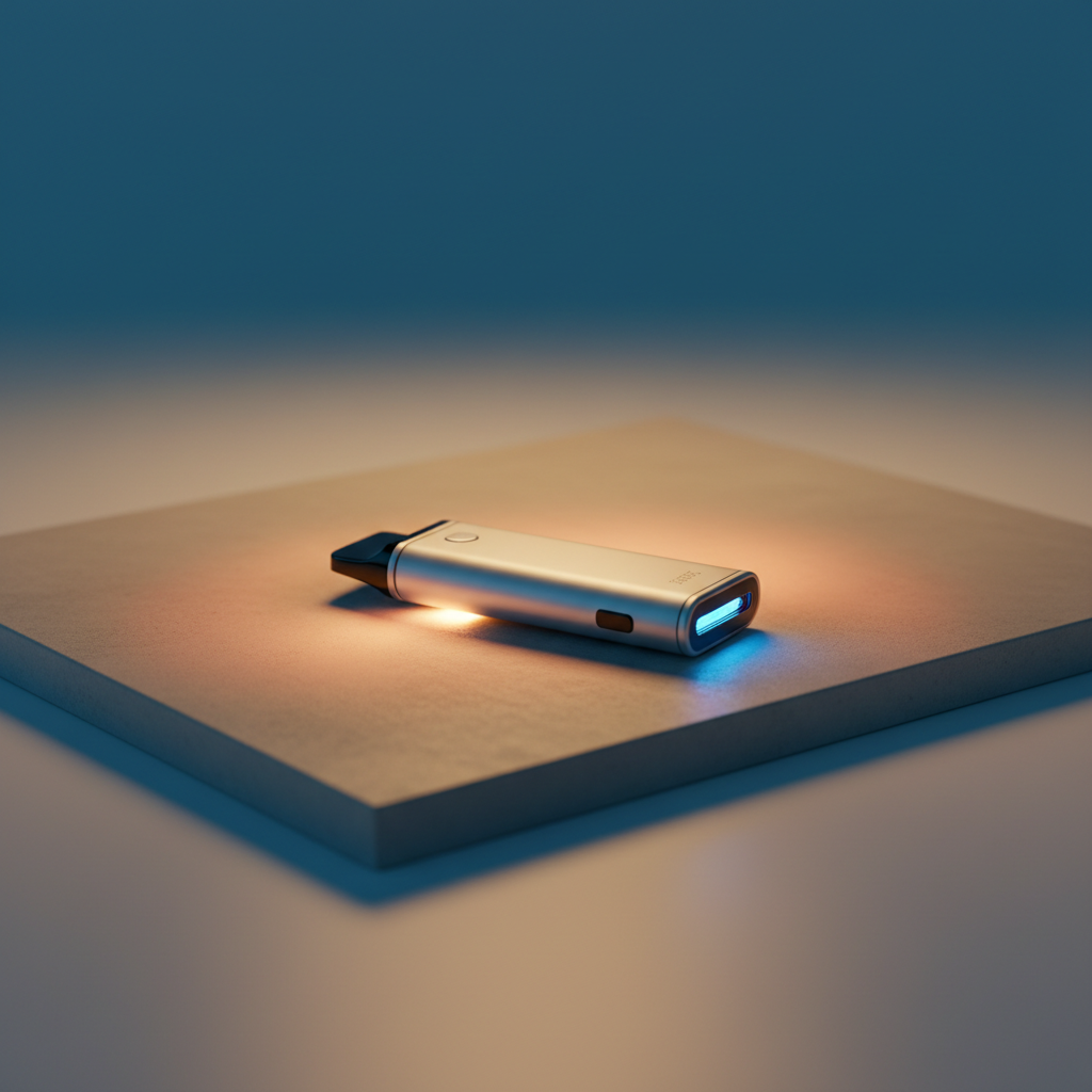sleek disposable vape on concrete, subtle glow, soft diffused light