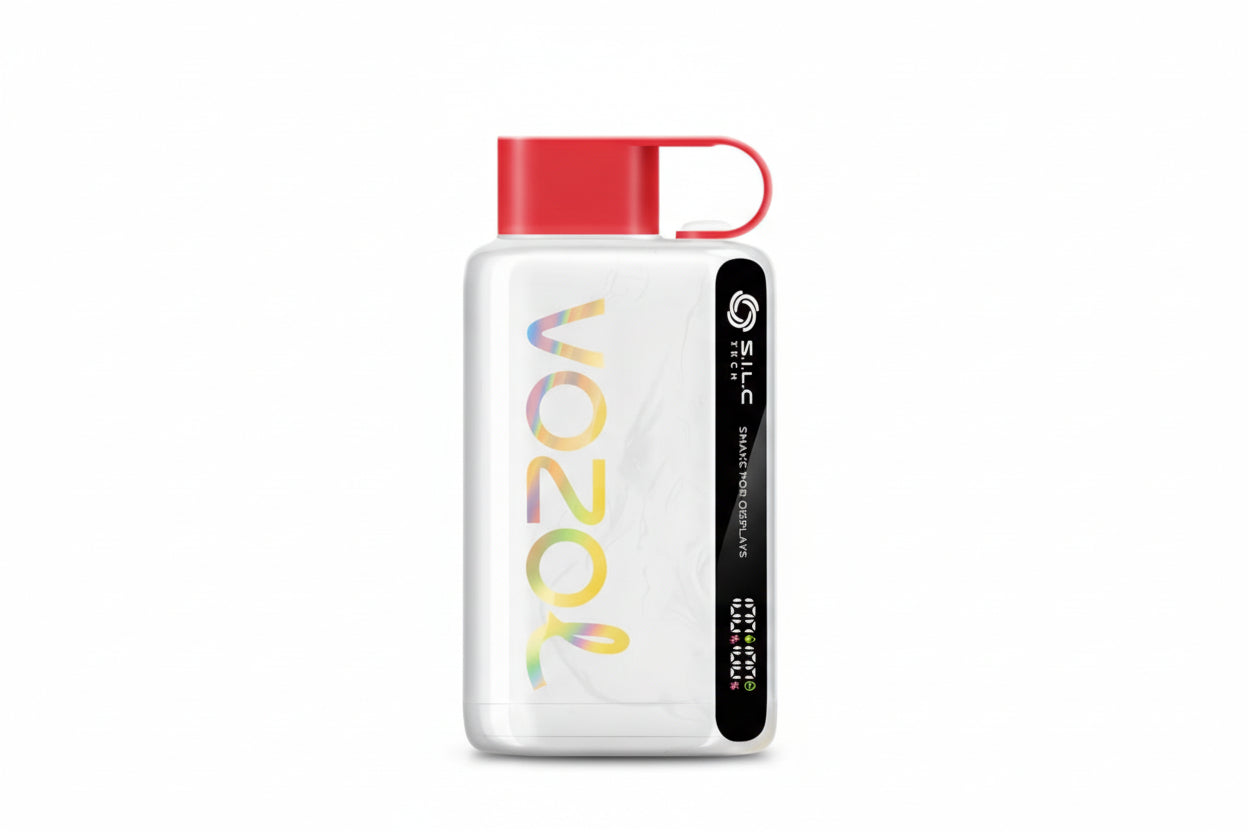 White Vozol vape device with red top and SILC Tech branding, displayed on a white background.